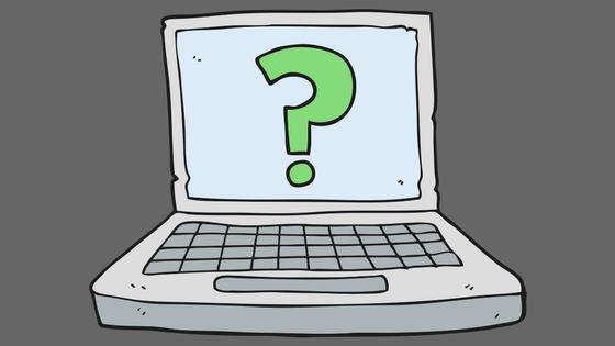 illustration of a desk top computer with a question mark on the screen