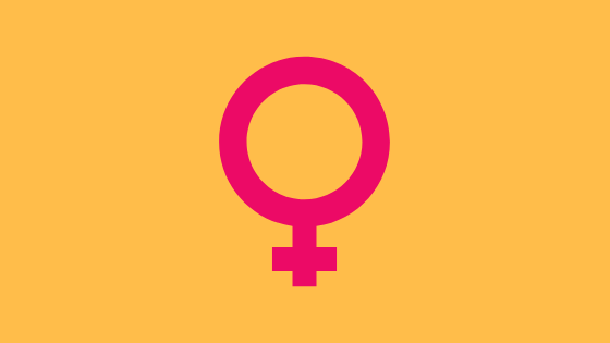 the symbol for female pink on an orangish background