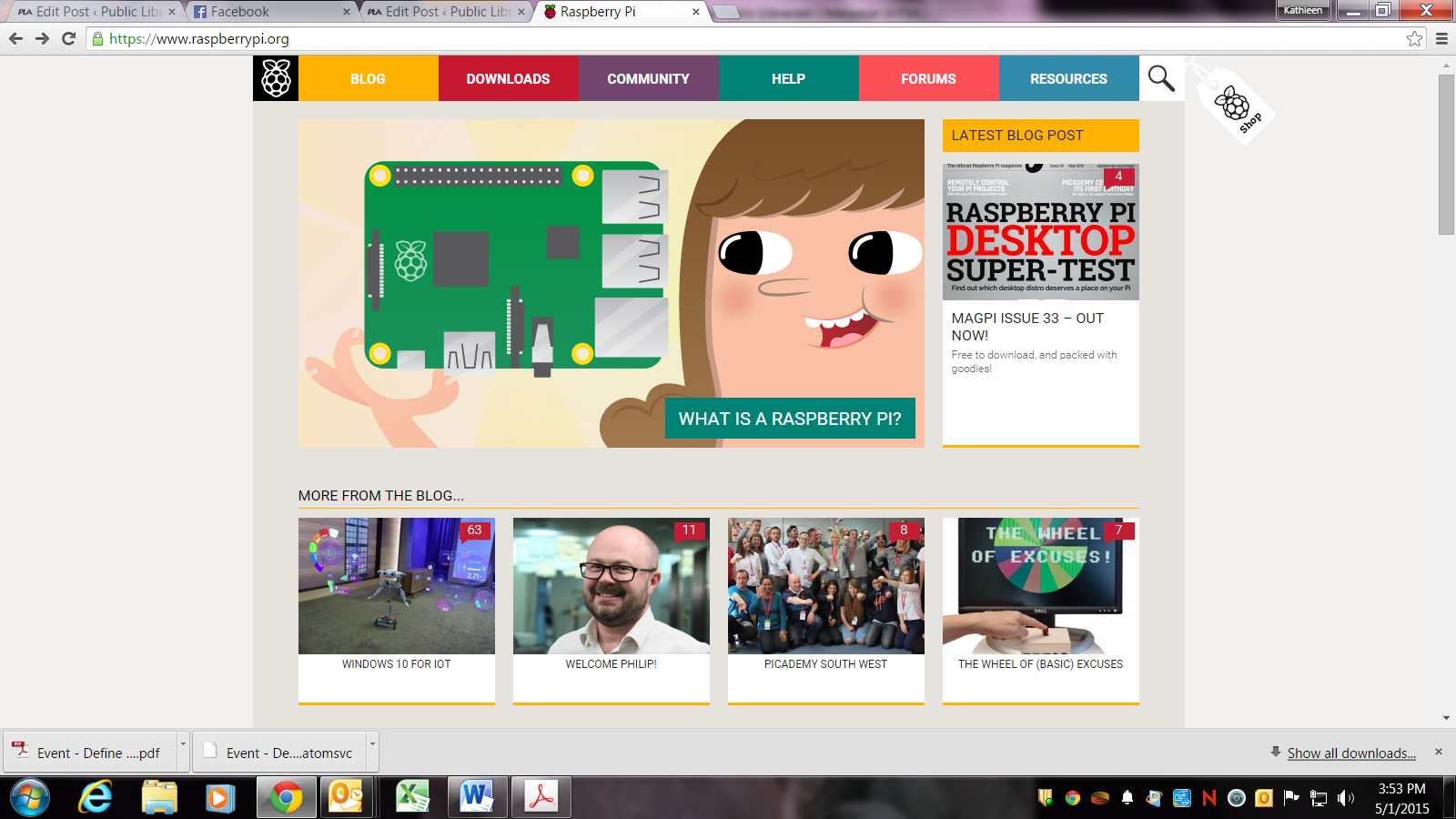 screen shot of raspberry pi home page